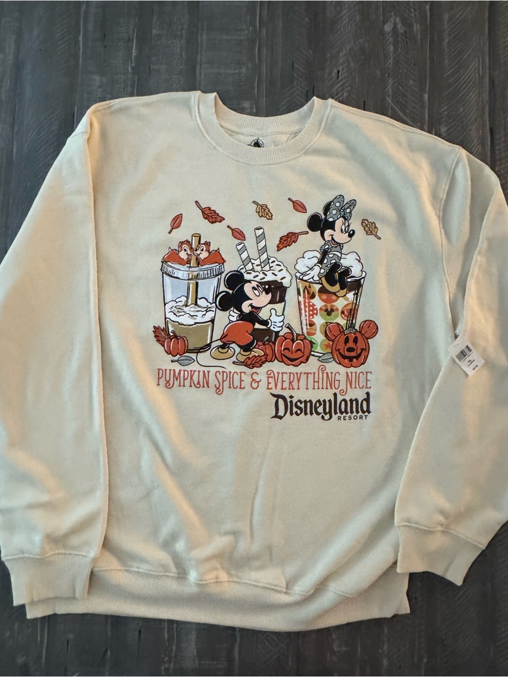 Disneyland  Mickey and Minnie Pumpkin Spice Sweatshirt - Cream - NWT